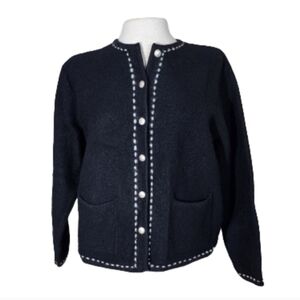 Karen Scott 100% Wool Cardigan Black Size L